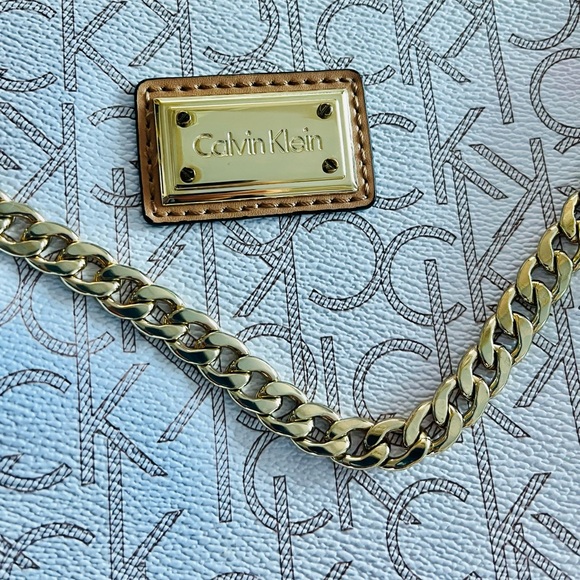 Calvin Klein Women's CK Logo Print Allover Crossbody Bag White Brown CLEAN - Picture 6 of 10